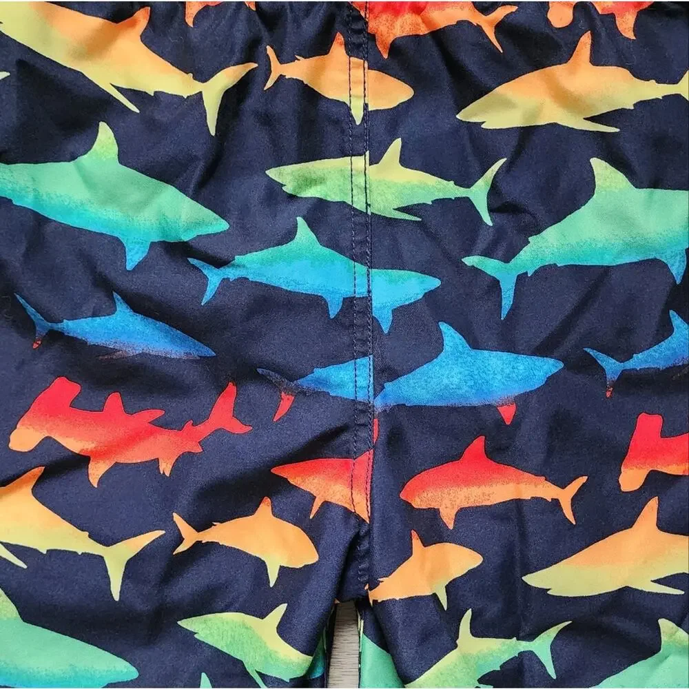 Gap Kids Boy's Multi-Color Shark Graphic Swimwear Swim Trunks Medium M 8